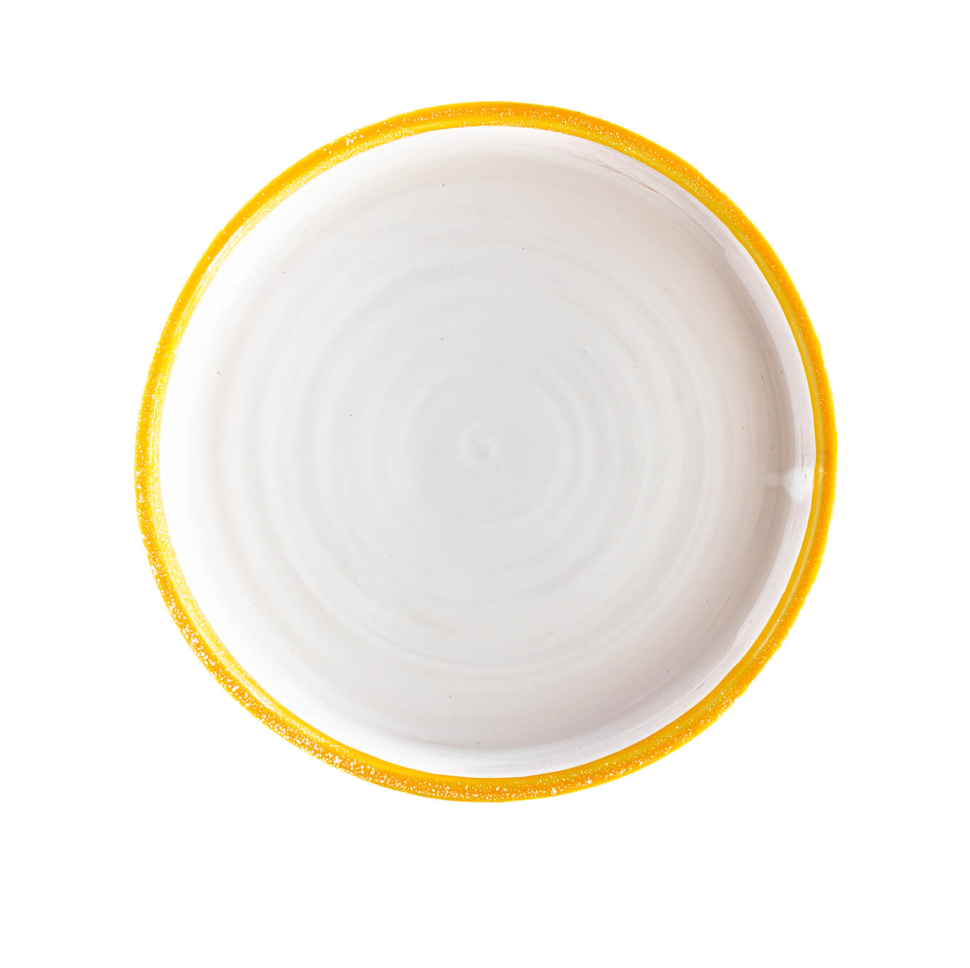 Assiette blanche - bord jaune